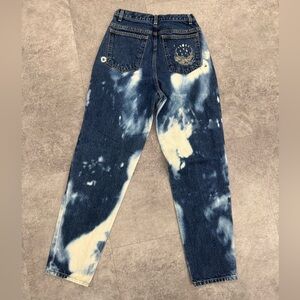 Custom Moon and Flower Embroidered and Bleached Jeans